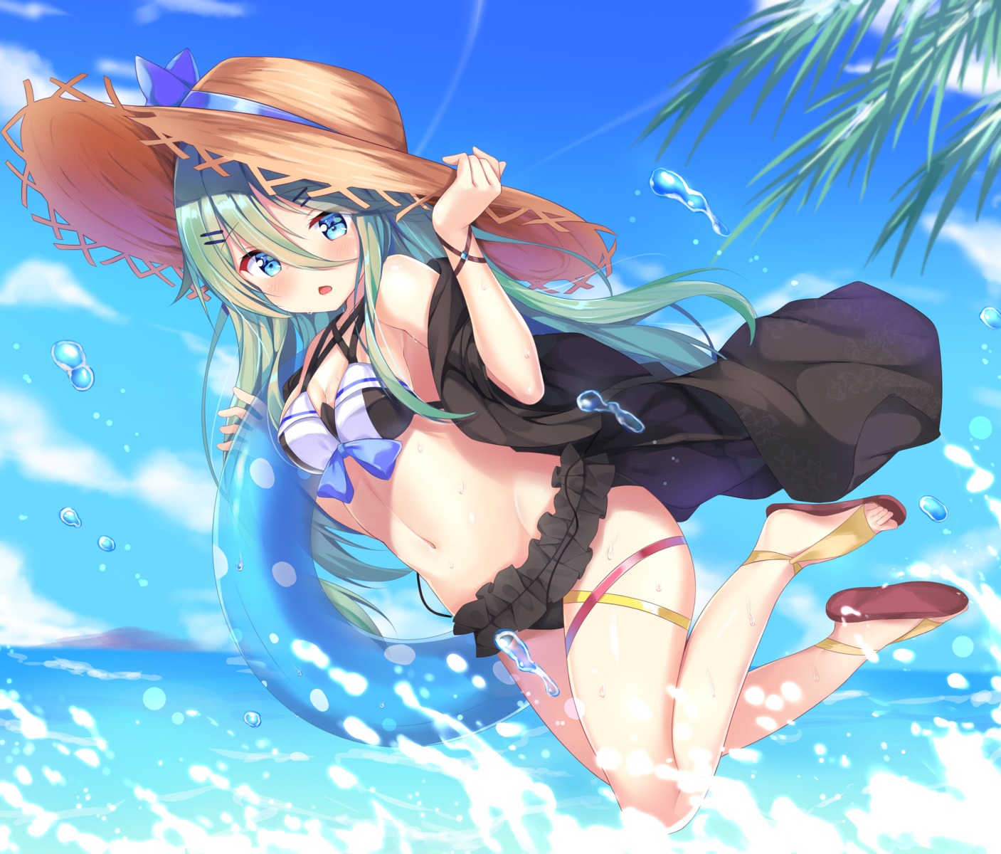 bikini cleavage jan_(janpx2012) kantai_collection open_shirt swimsuits yamakaze_(kancolle)