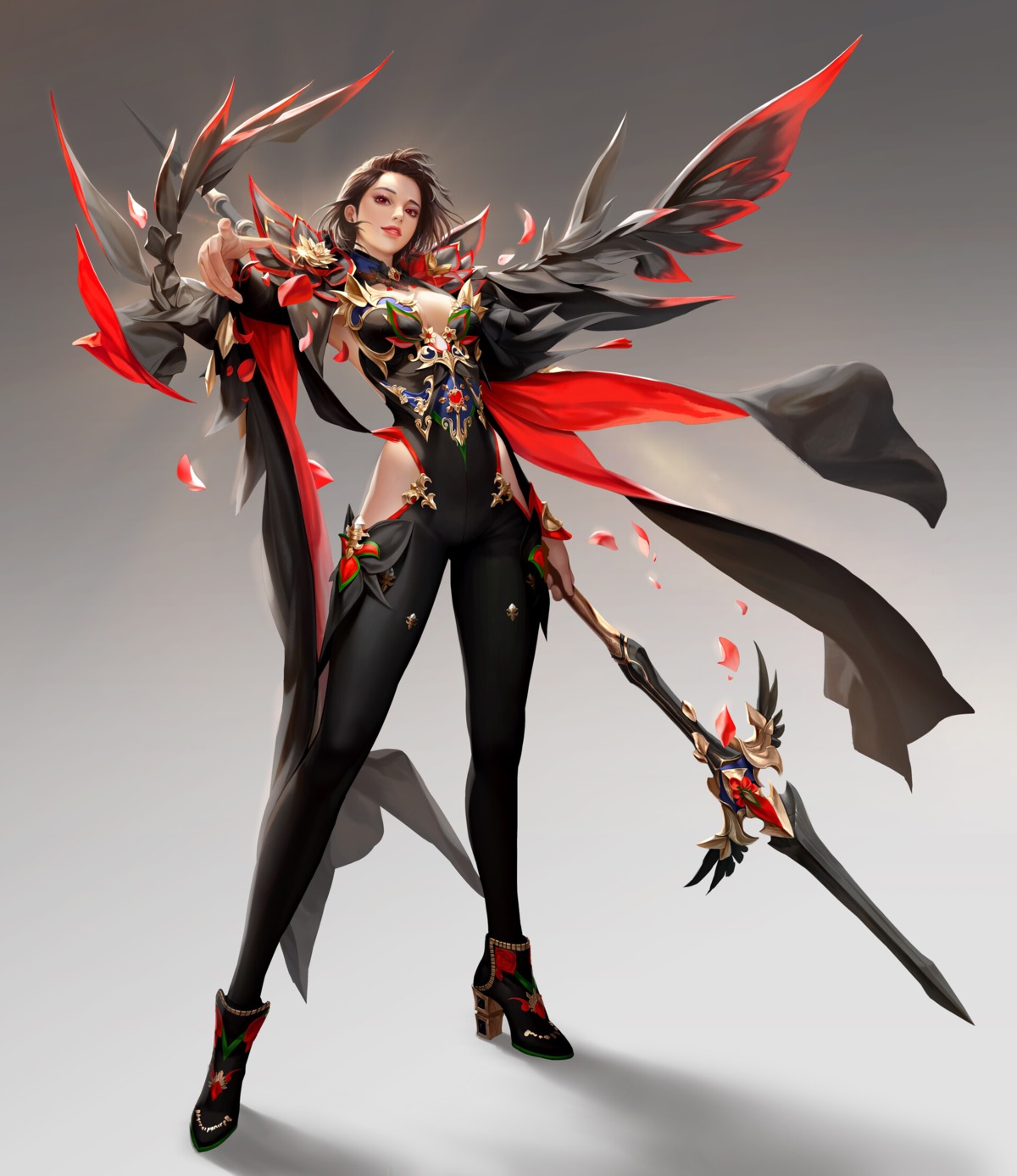 armor cleavage leotard taekwon_kim weapon wings