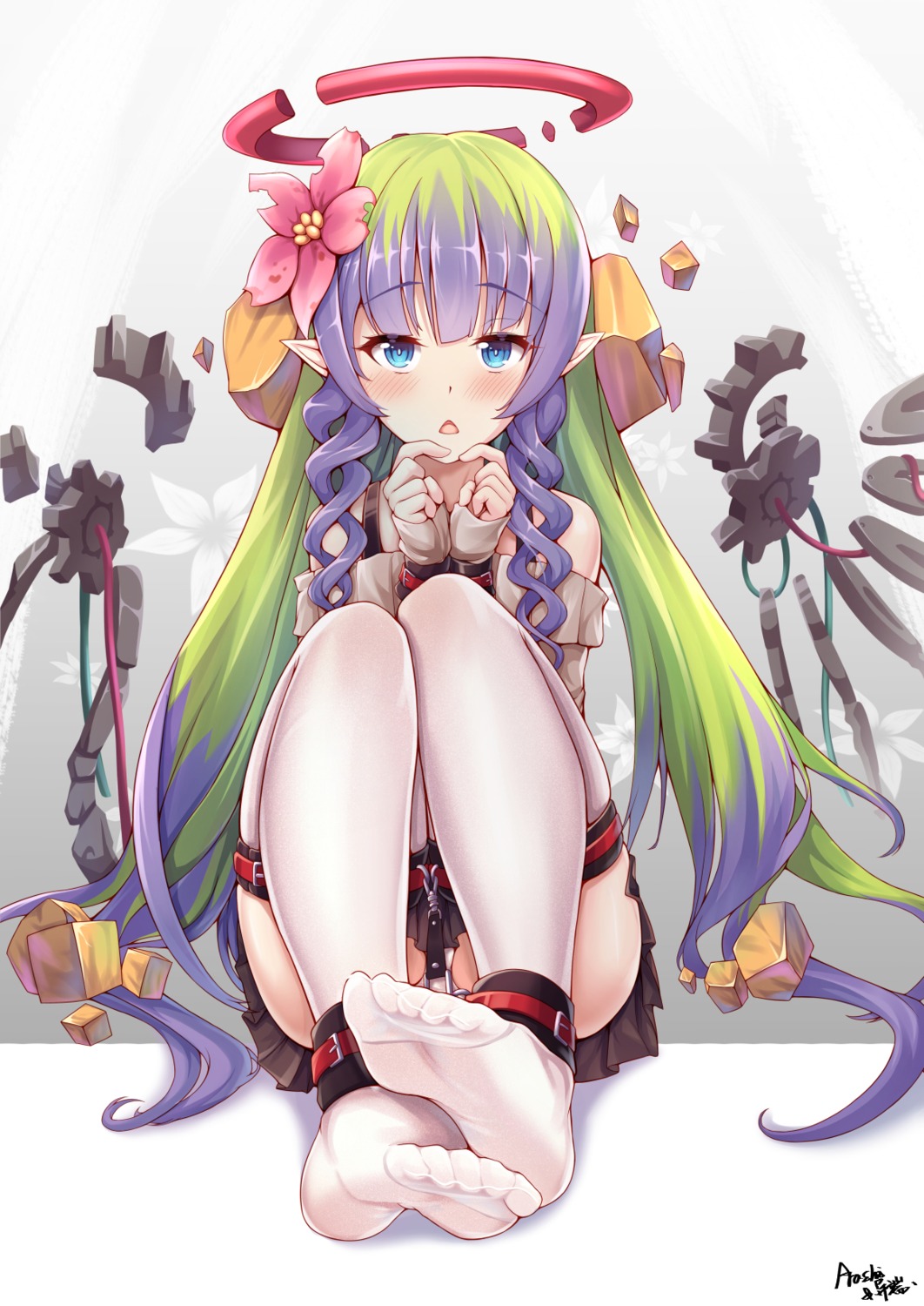 ames_(princess_connect) angel bondage feet pantsu pointy_ears princess_connect princess_connect!_re:dive skirt_lift thighhighs yiduan_zhu