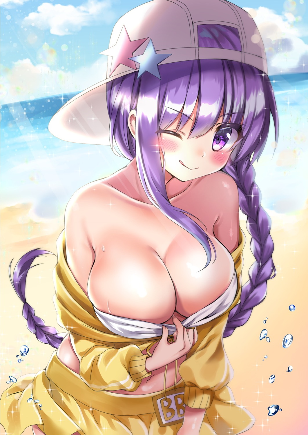 bb_(fate/extra_ccc) fate/grand_order honoka_(moe-moeko) no_bra open_shirt undressing wet