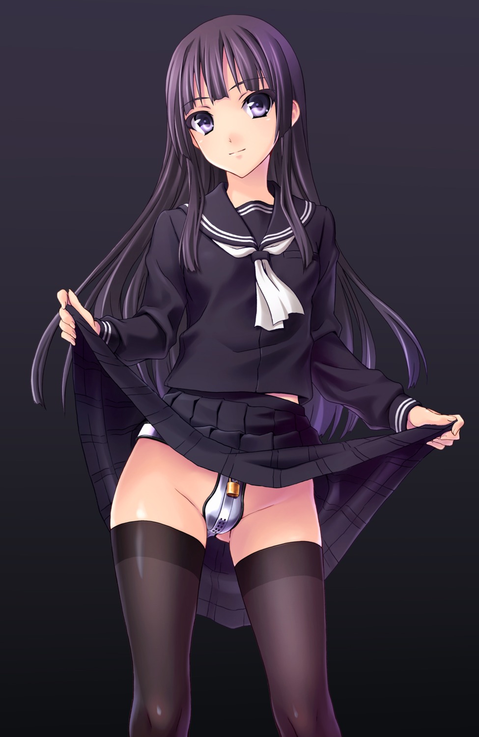 nopan norizou_type-r seifuku skirt_lift thighhighs