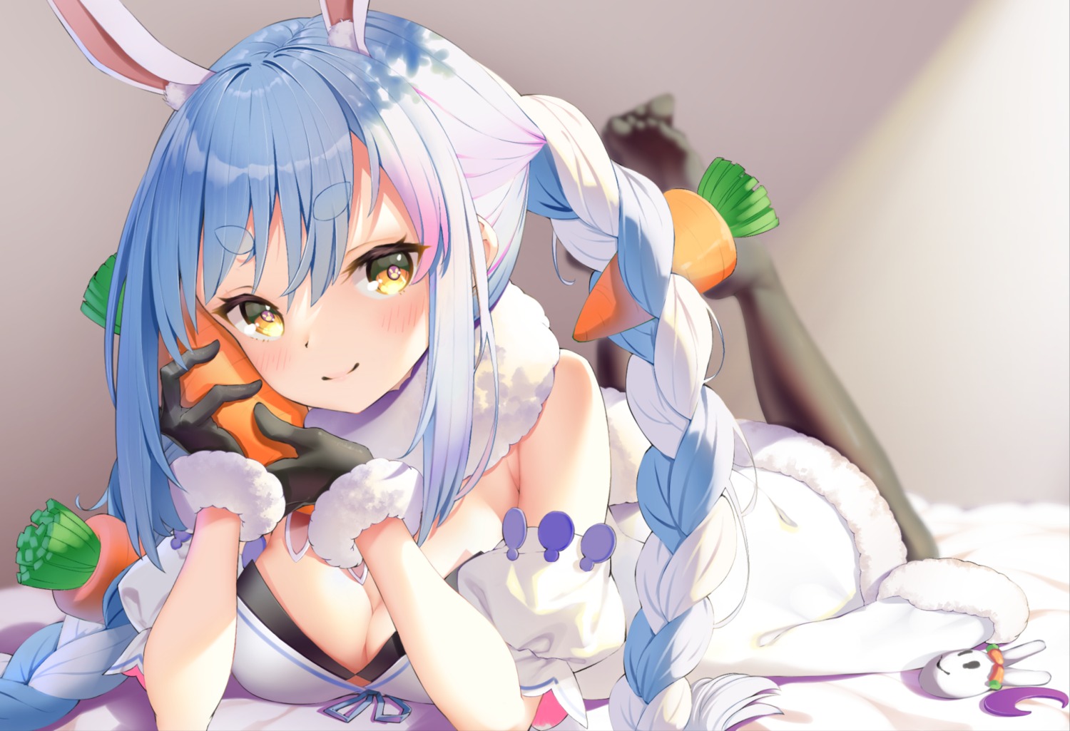 animal_ears bunny_ears hololive kurachairasuto no_bra usada_pekora