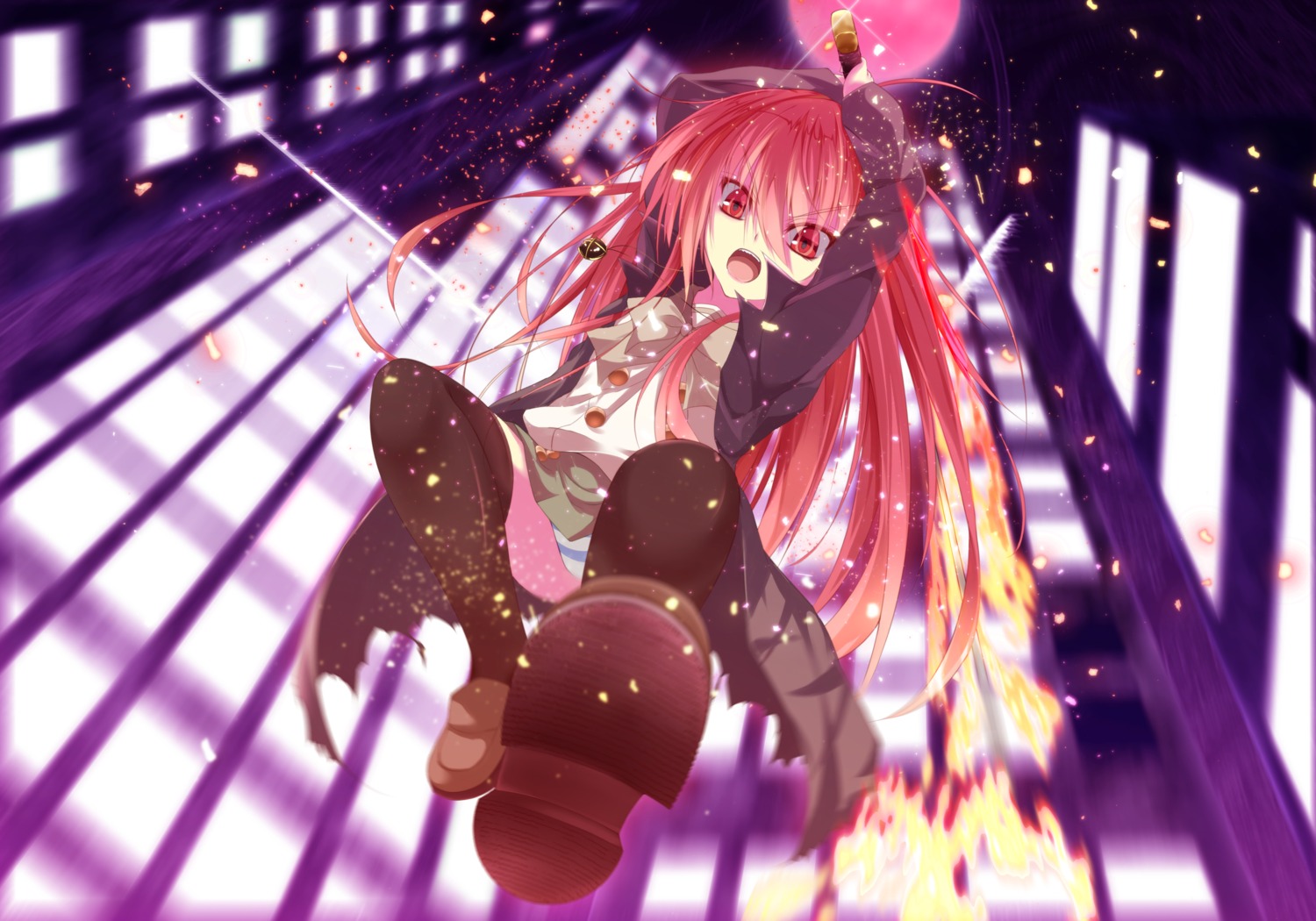 nakada_daichi pantsu seifuku shakugan_no_shana shana shimapan sword thighhighs torn_clothes