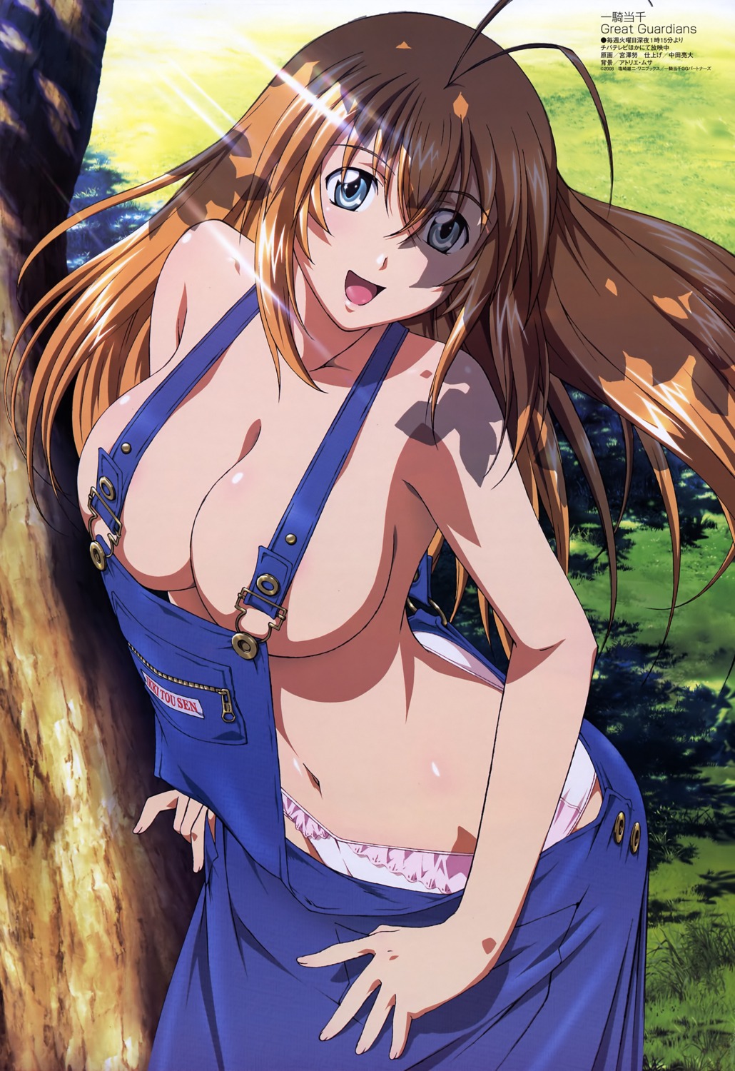 cleavage ikkitousen ikkitousen~great_guardians~ miyazawa_tsutomu no_bra overalls pantsu sonsaku_hakufu