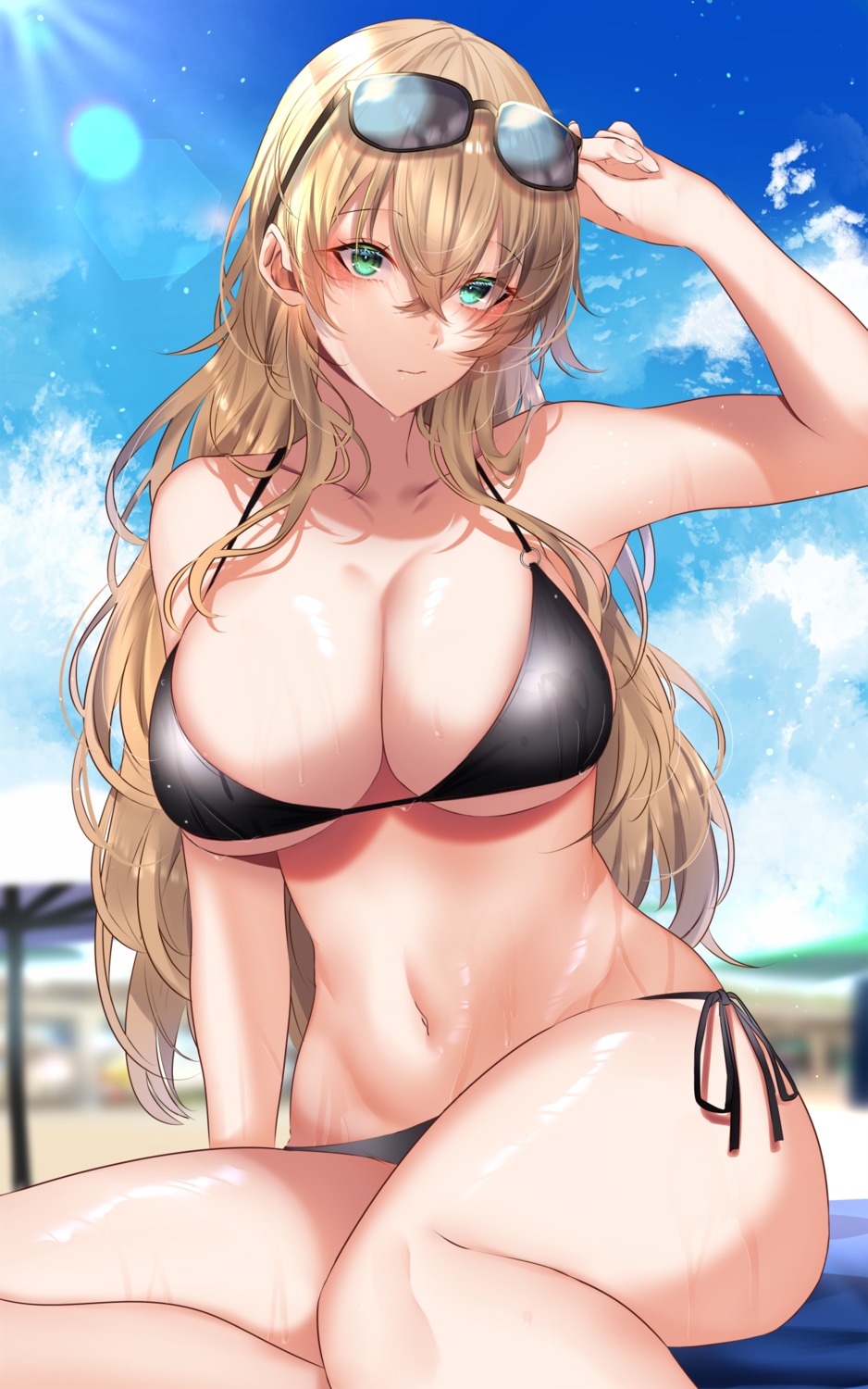 bikini megane onineko-chan swimsuits wet