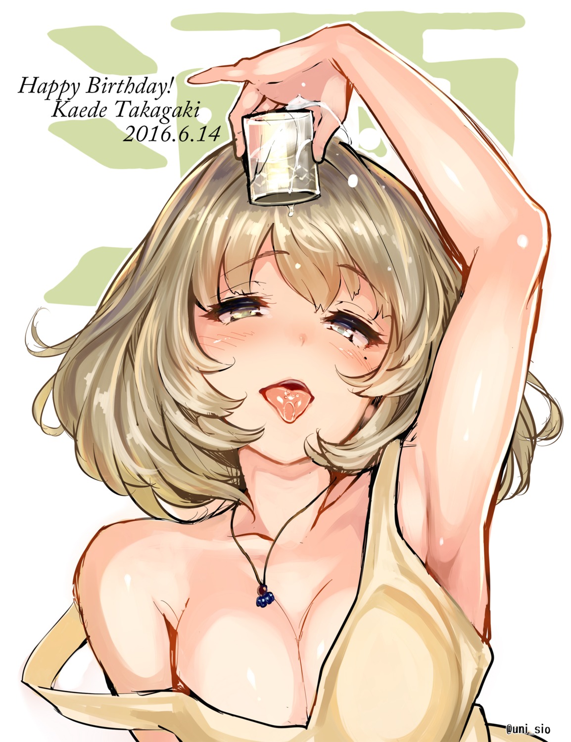 cleavage heterochromia no_bra open_shirt sake shiokonbu takagaki_kaede the_idolm@ster the_idolm@ster_cinderella_girls