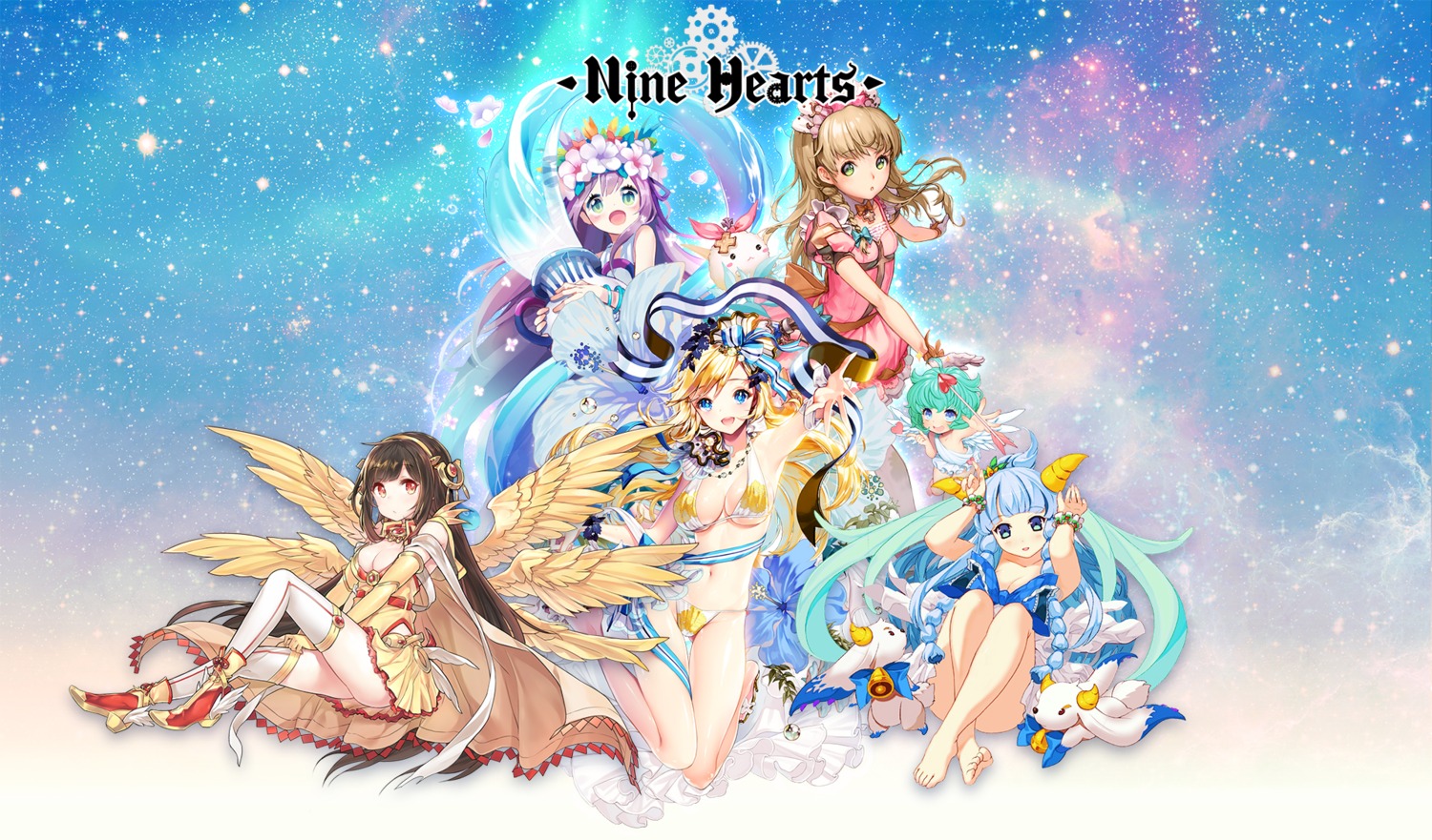 bikini cleavage dress heels horns nine_hearts swimsuits tagme thighhighs underboob wings