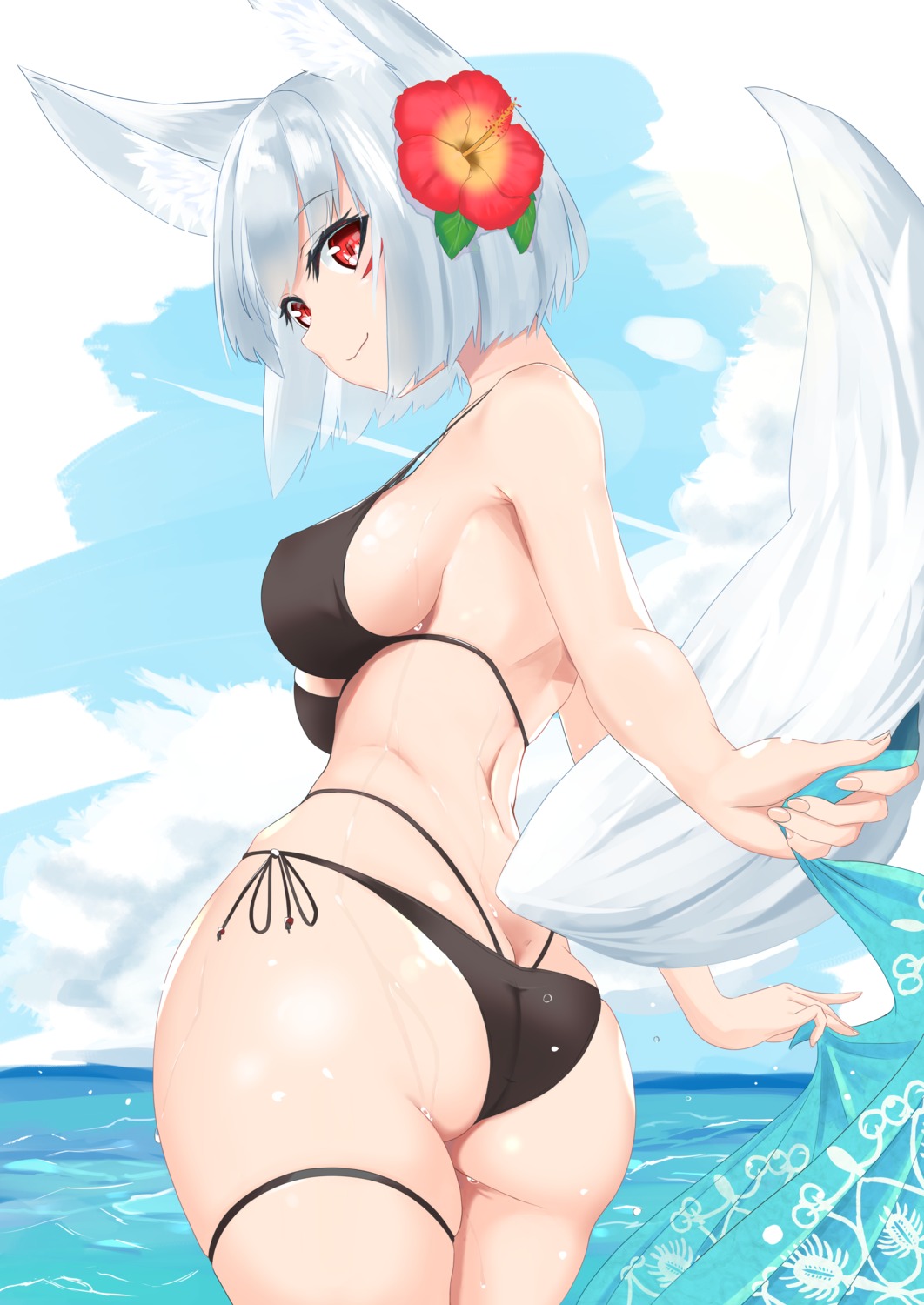 animal_ears ass bikini garter kitsune swimsuits tail wet you_san