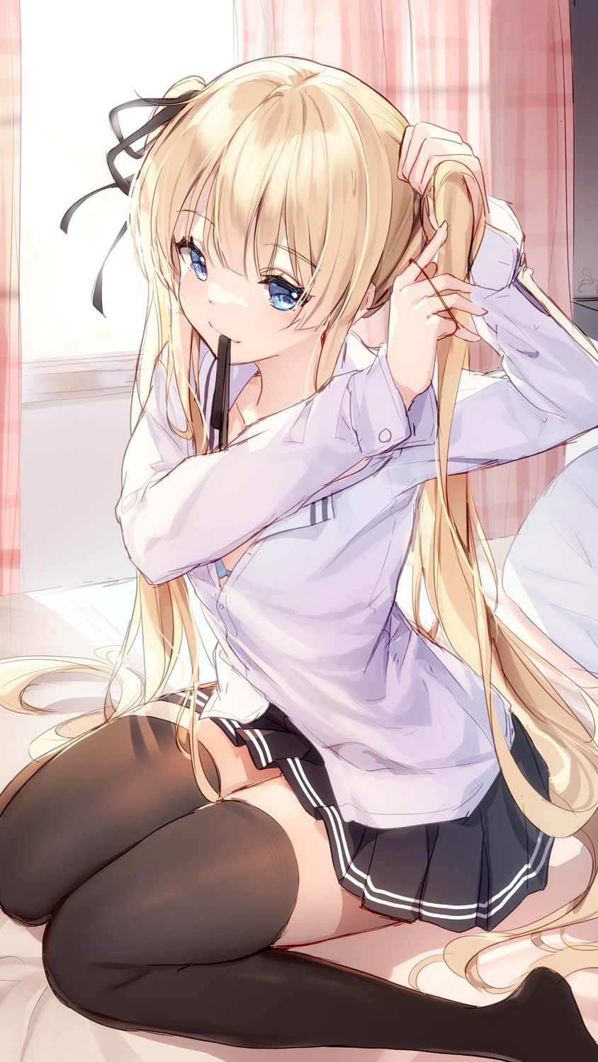 bison_cangshu bra open_shirt saenai_heroine_no_sodatekata sawamura_spencer_eriri seifuku thighhighs