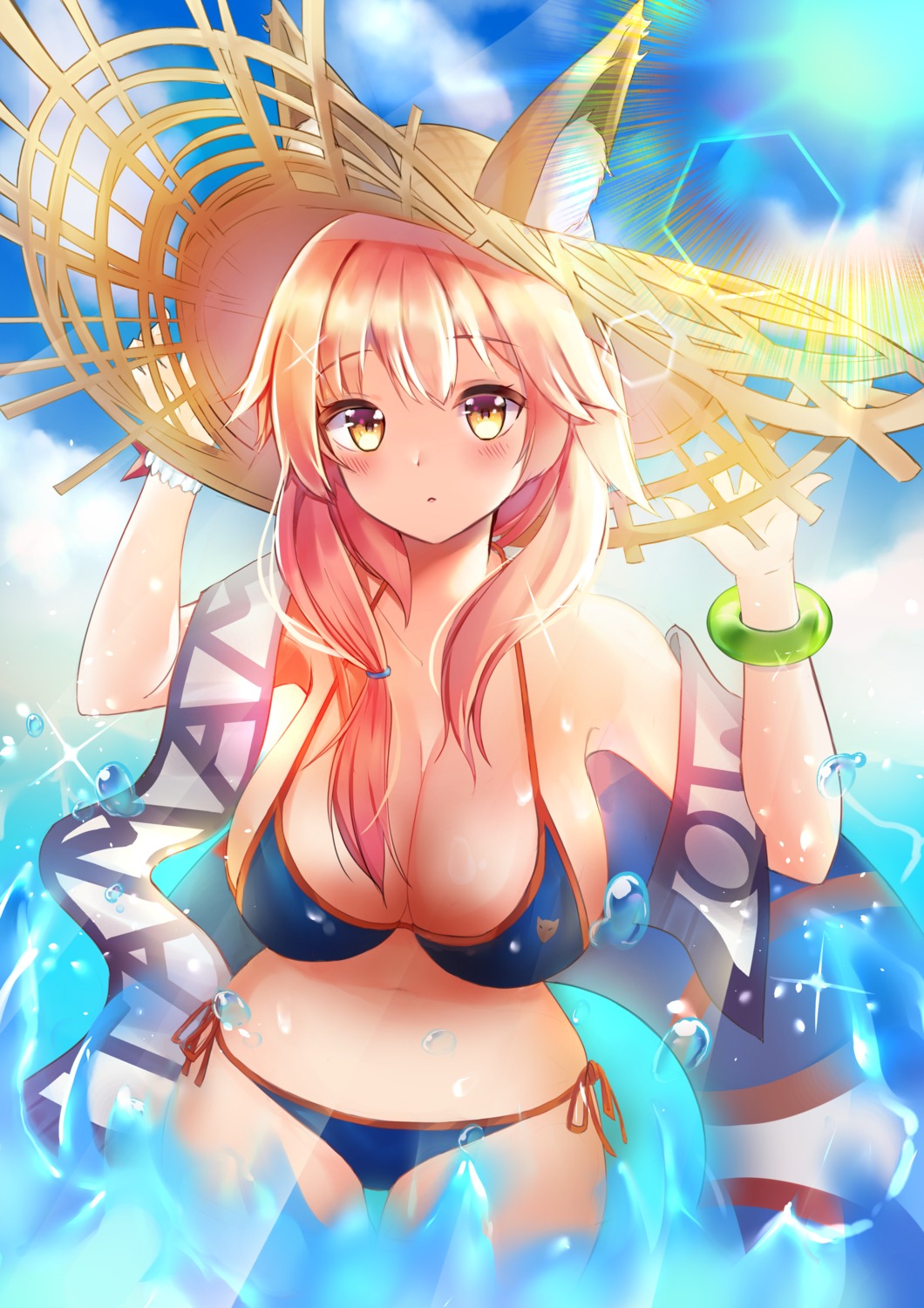 animal_ears bikini fate/grand_order meliyannn swimsuits tamamo_no_mae wet