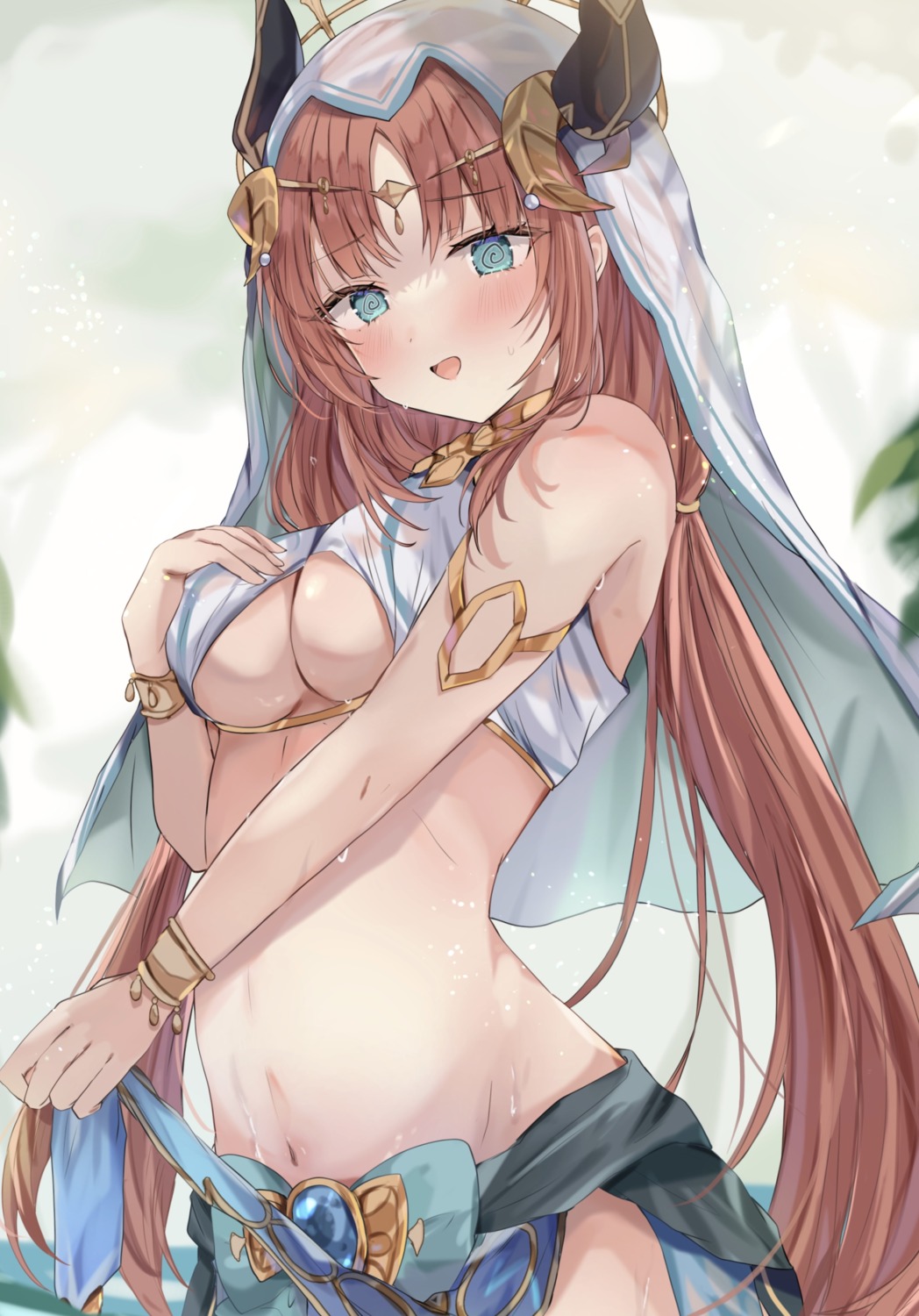 genshin_impact horns maruro nilou no_bra see_through wet wet_clothes