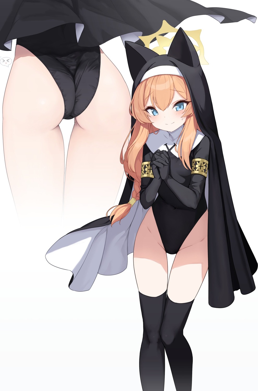 animal_ears armadillon ass blue_archive halo iochi_mari leotard nekomimi nun thighhighs