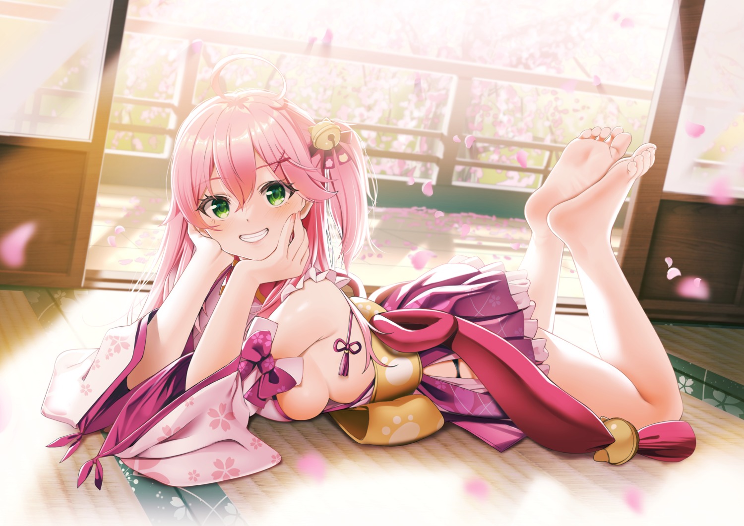 artist_revision casino_(casinoep) feet hololive japanese_clothes no_bra sakura_miko