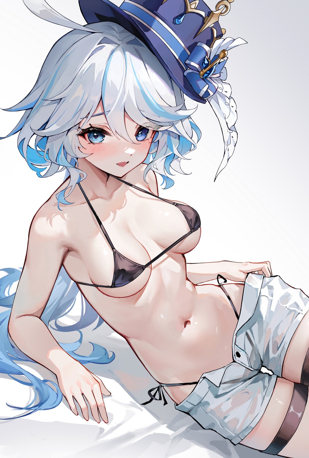 bikini erect_nipples furina garter genshin_impact heterochromia hundun_no_bifang see_through swimsuits undressing wet wet_clothes