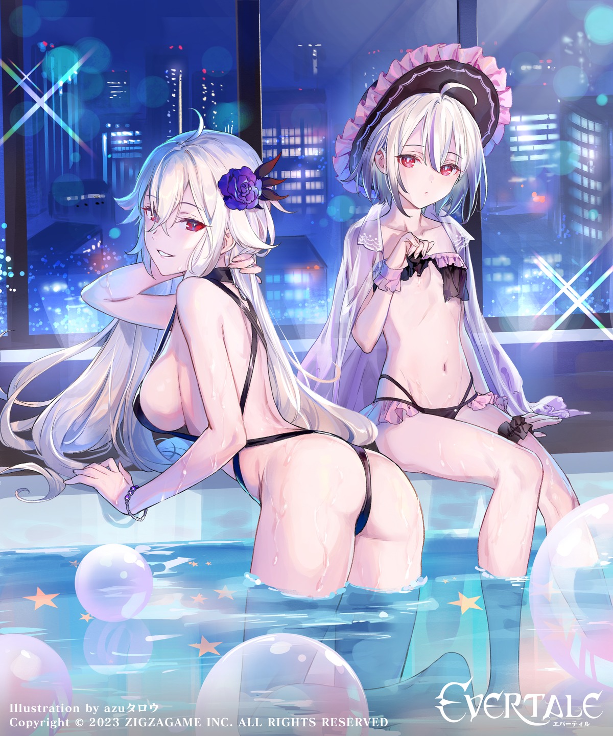 ass azu-taro bikini evertale garter see_through swimsuits thong undressing wet