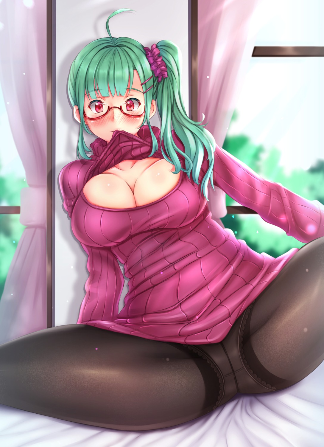 cleavage dress megane pantsu pantyhose siki2046 skirt_lift sweater