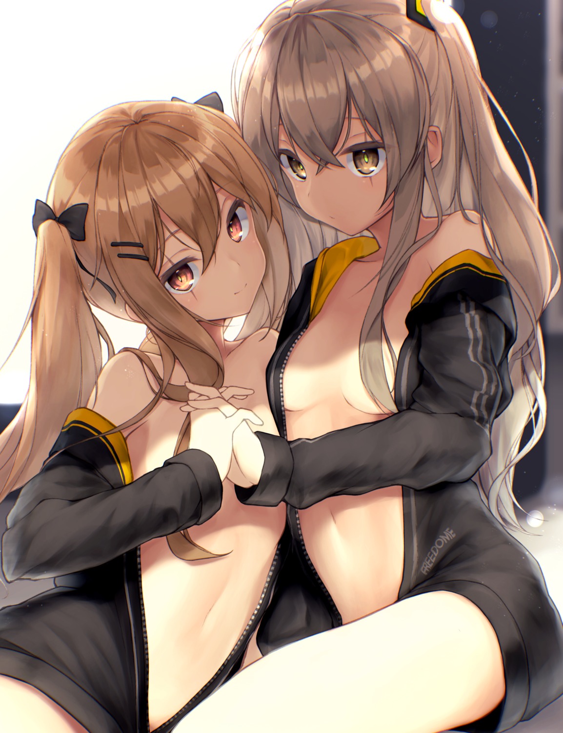 breasts girls_frontline no_bra open_shirt rupe_paperu ump45_(girls_frontline) ump9_(girls_frontline)