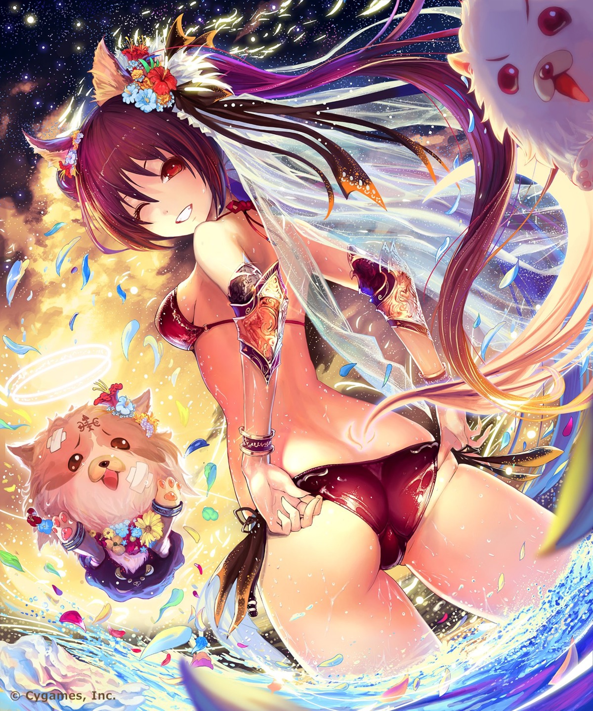 animal_ears ass bikini cerberus_(shingeki_no_bahamut) shingeki_no_bahamut swimsuits tachikawa_mushimaro tail wet