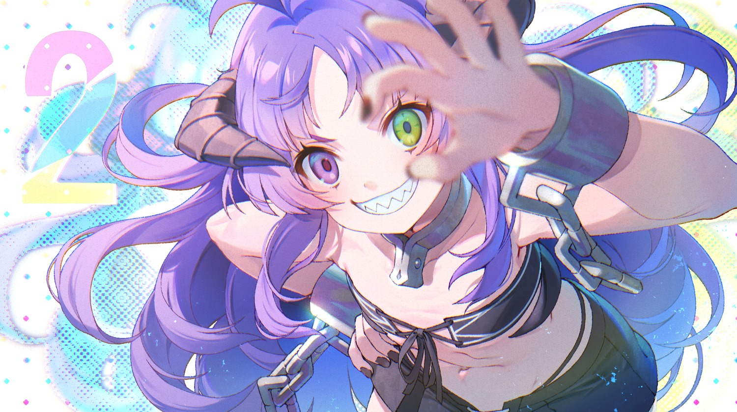 cleavage heterochromia horns kishirika_kishirisu mushoku_tensei no_bra shirotaka