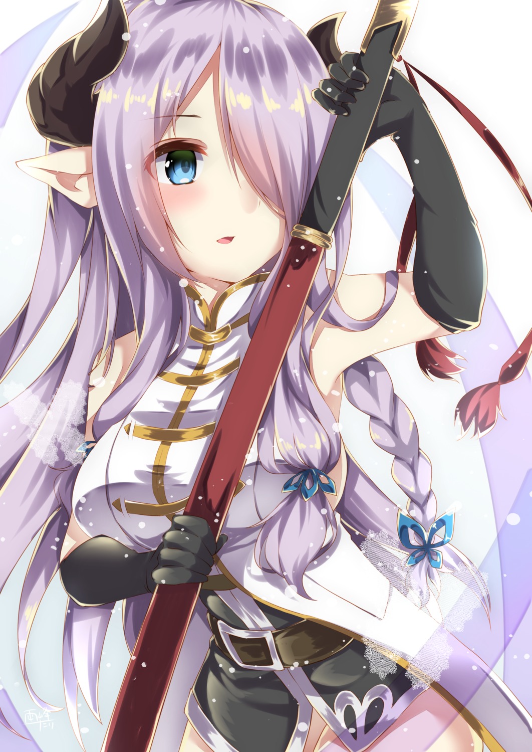 amane_tari granblue_fantasy horns narumeia_(granblue_fantasy) no_bra pointy_ears sword