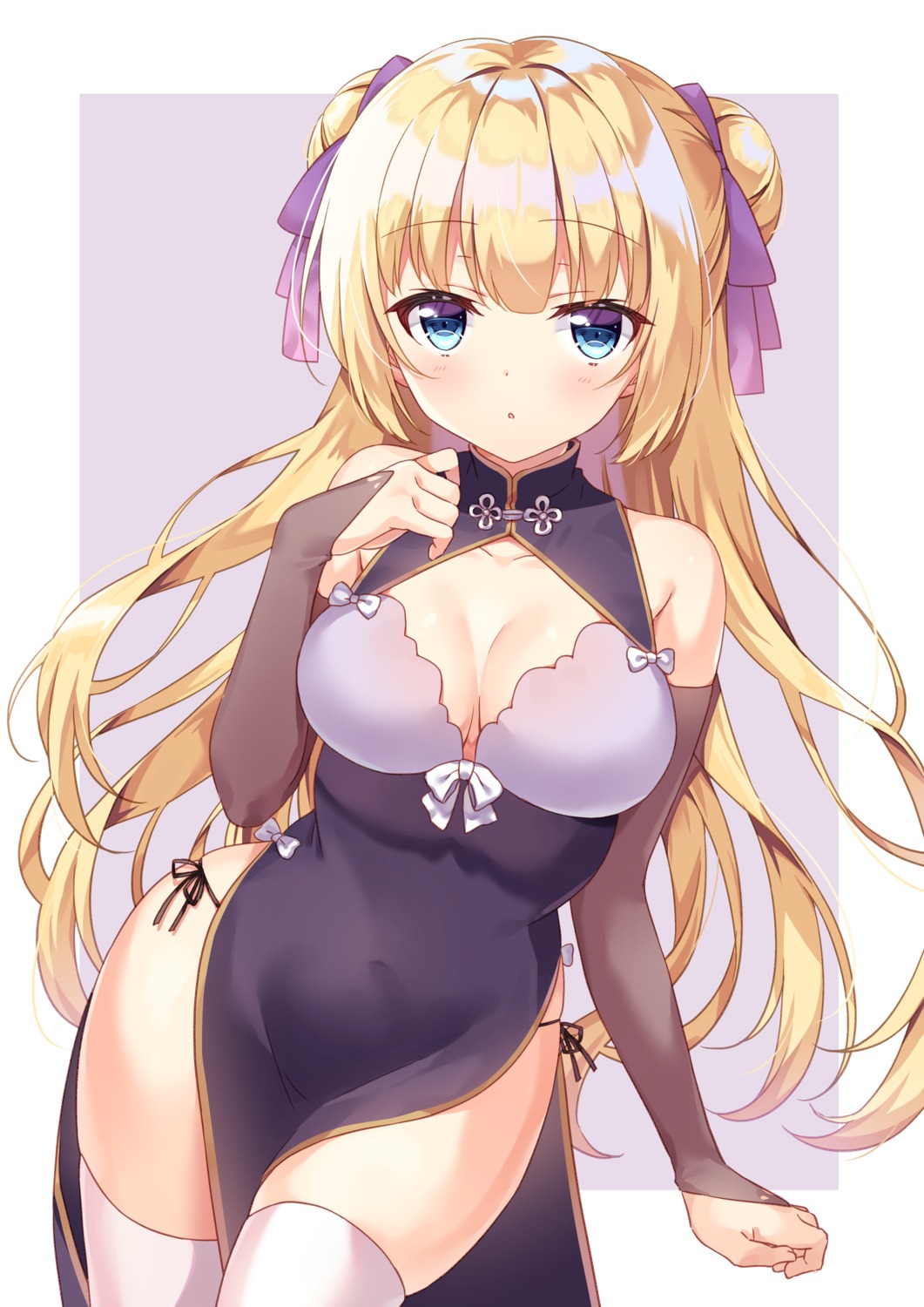 breast_hold chinadress cleavage pantsu siooooono string_panties thighhighs