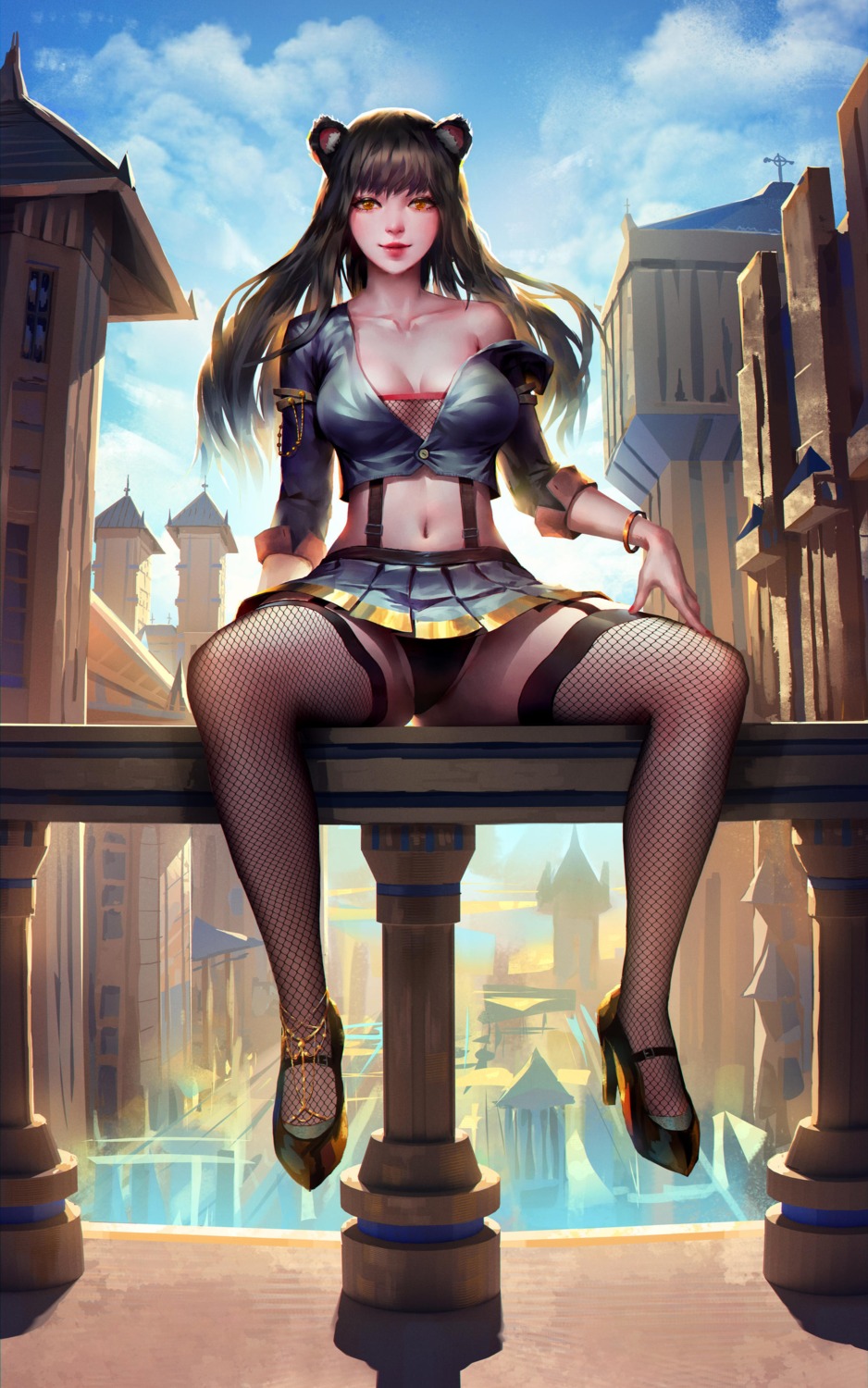 animal_ears fishnets gnuttt heels no_bra pantsu skirt_lift stockings thighhighs