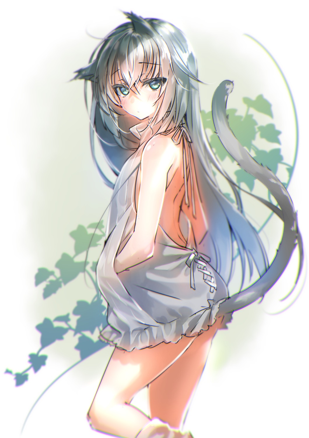 animal_ears dress nekomimi no_bra see_through shouna_mitsuishi skirt_lift sweater tail