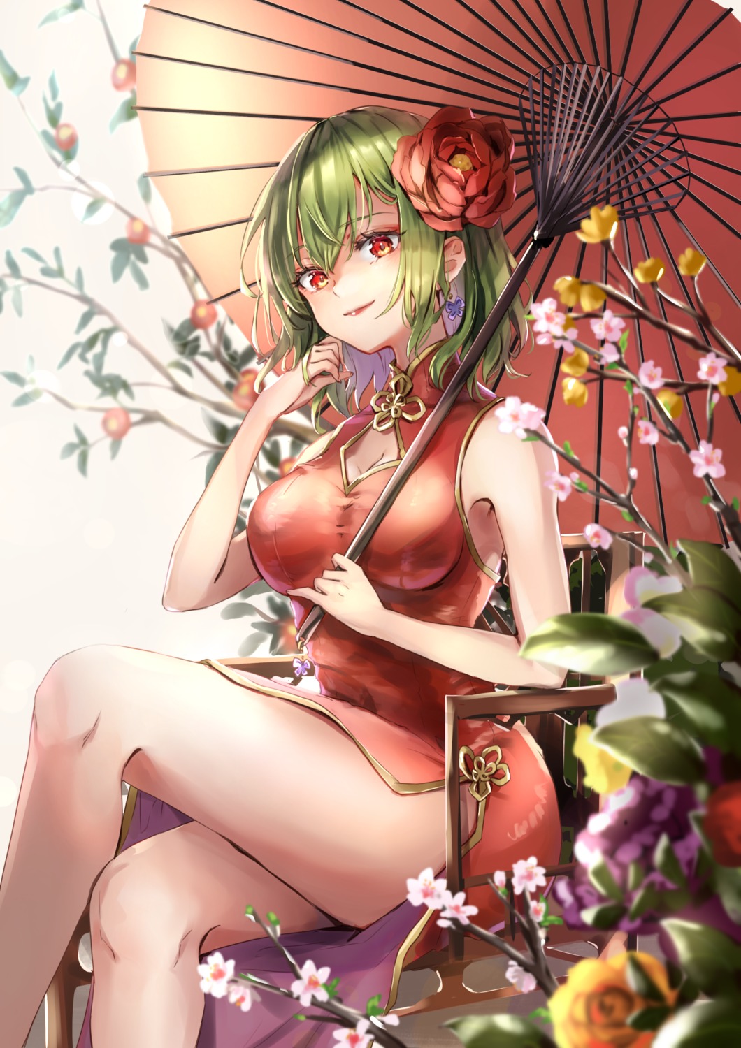 chinadress cleavage kazami_yuuka shirayama_yuuki skirt_lift touhou umbrella