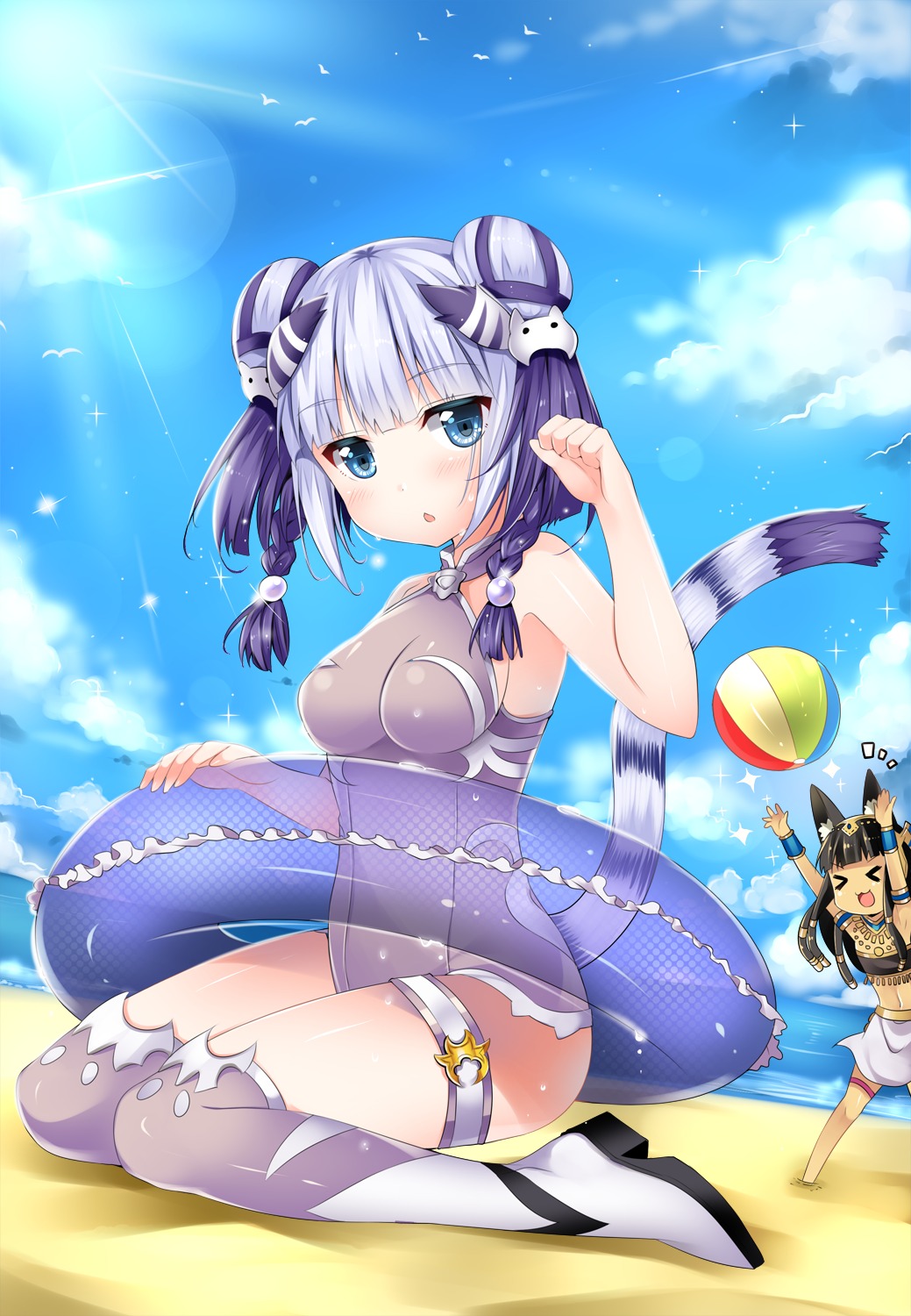 animal_ears garter haku_(puzzle_&_dragons) puzzle_&_dragons swimsuits thighhighs usagihime