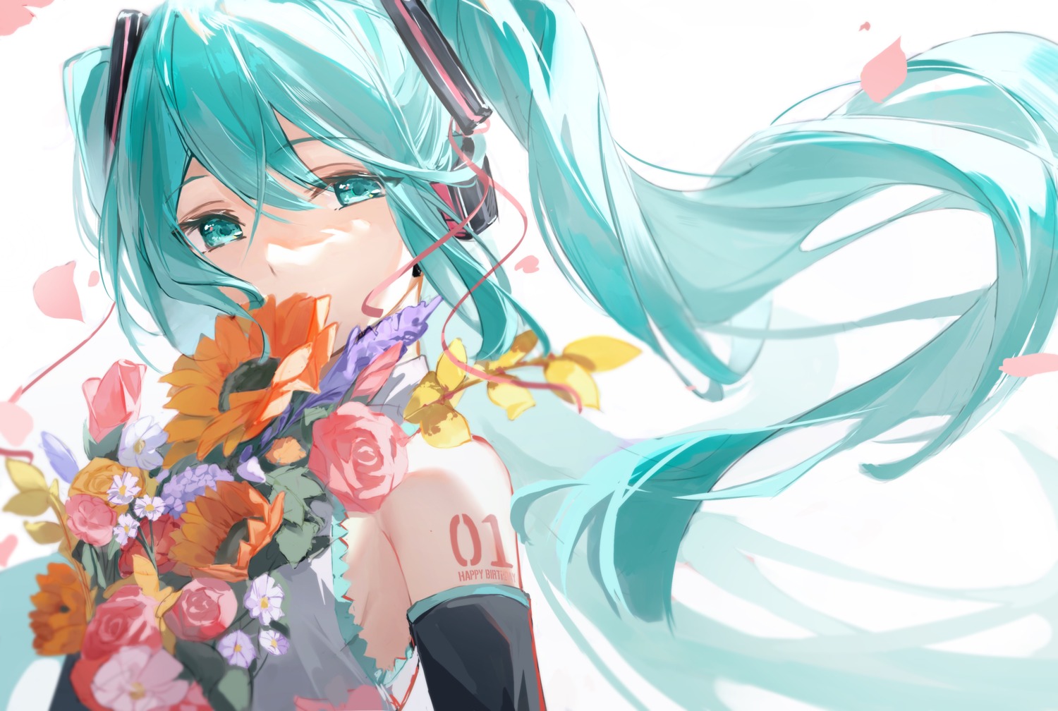 hatsune_miku headphones moshi_ruo no_bra tattoo vocaloid