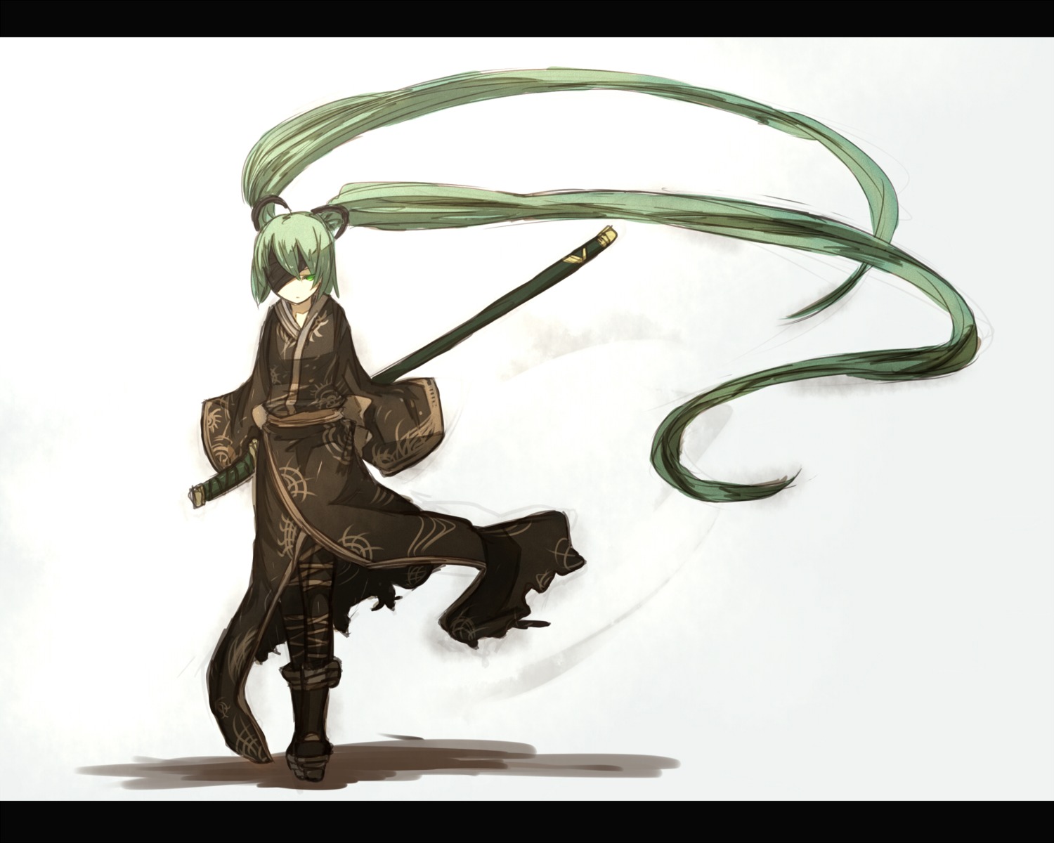 eyepatch hatsune_miku kimono shirogane_usagi sword vocaloid