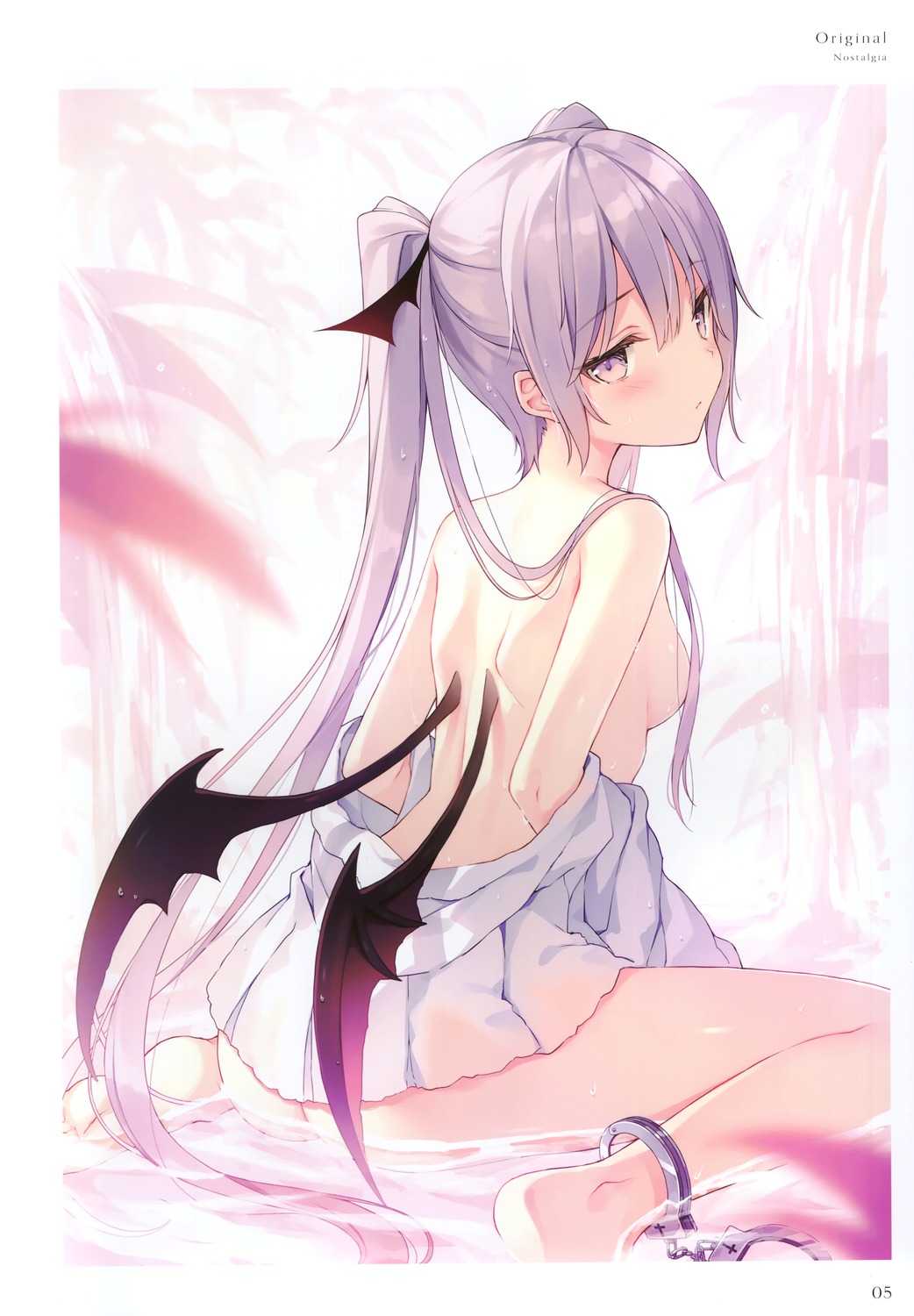 ass bottomless breasts carneades eve_(rurudo) no_bra open_shirt rurudo rurudot wet wings