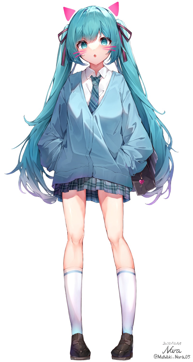 animal_ears hatsune_miku matutoki_nara nekomimi seifuku sweater vocaloid