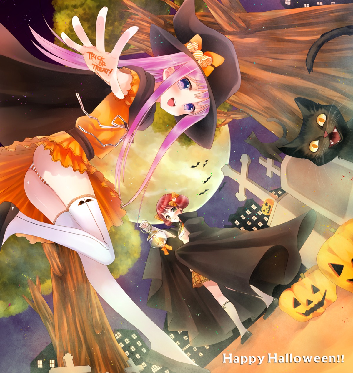 halloween neko pantsu shimapan thighhighs witch yuuki_rika