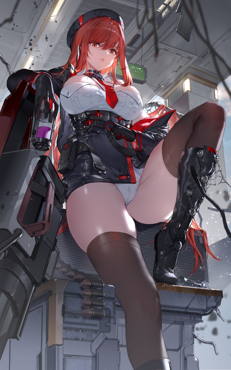 cameltoe goddess_of_victory:_nikke gun pantsu rapi_(nikke) skirt_lift swd3e2 thighhighs uniform