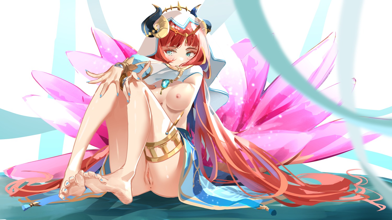 anus breasts feet garter genshin_impact horns nilou nipples no_bra nopan pussy skirt_lift sydus uncensored