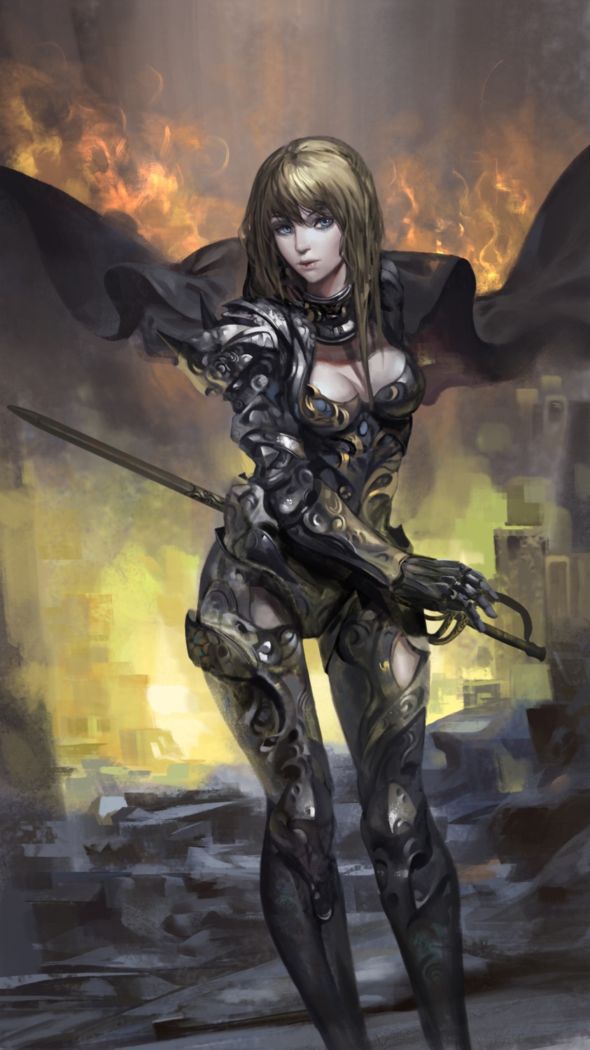 armor baka_(mh6516620) cleavage leotard sword