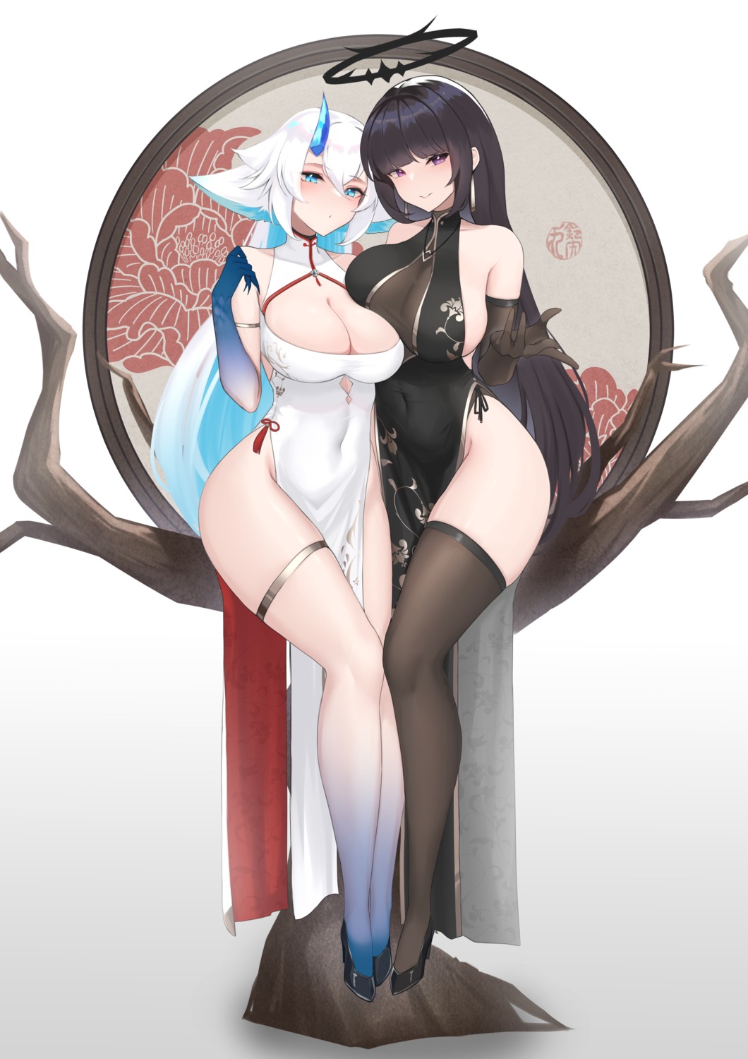 angel chinadress garter heels horns no_bra suzuya_(maru) thighhighs