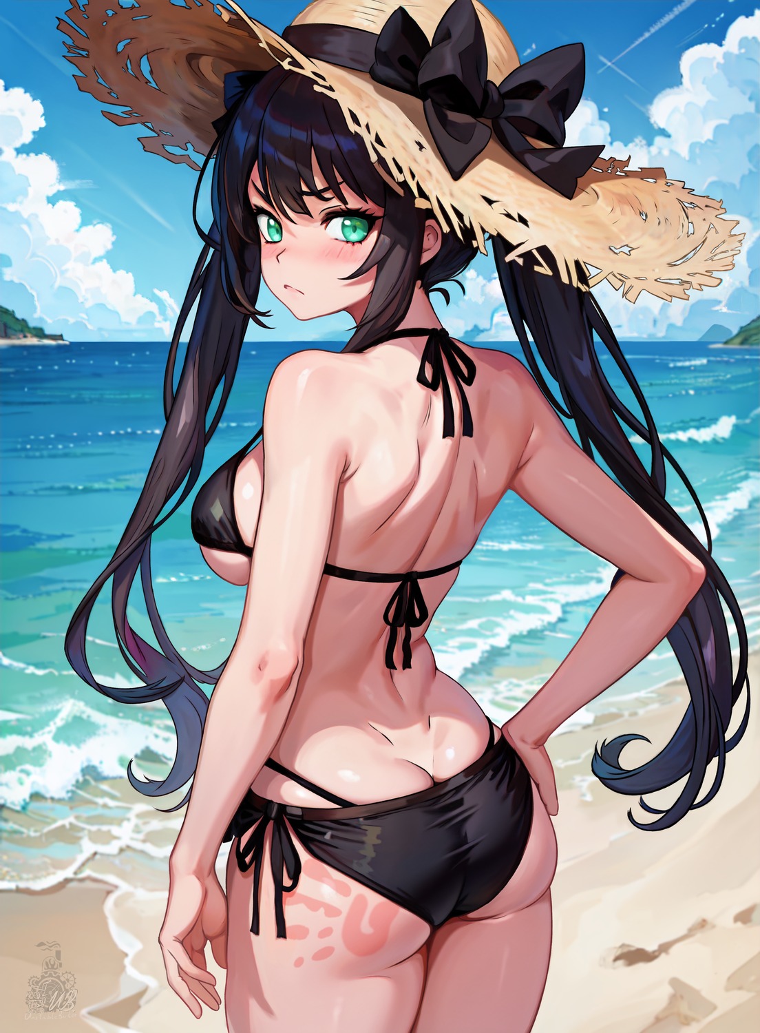 ass bikini genshin_impact mona_megistus swimsuits unstableboiler