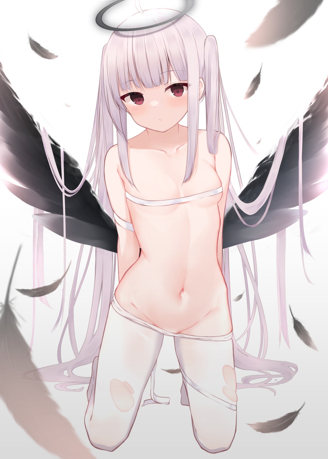 angel memekko nopan pantyhose topless torn_clothes wings