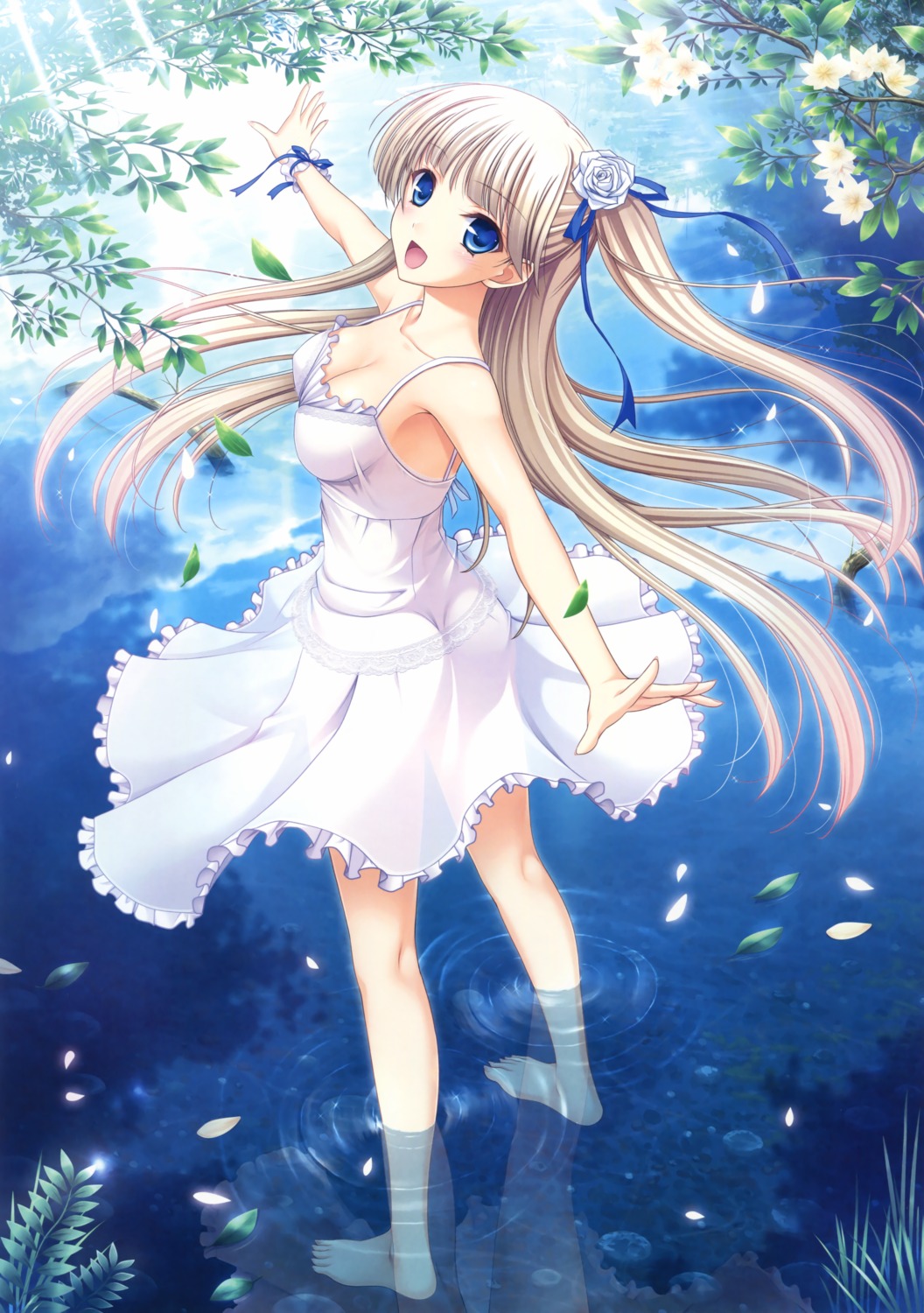 cleavage dress feet komori_kei summer_dress