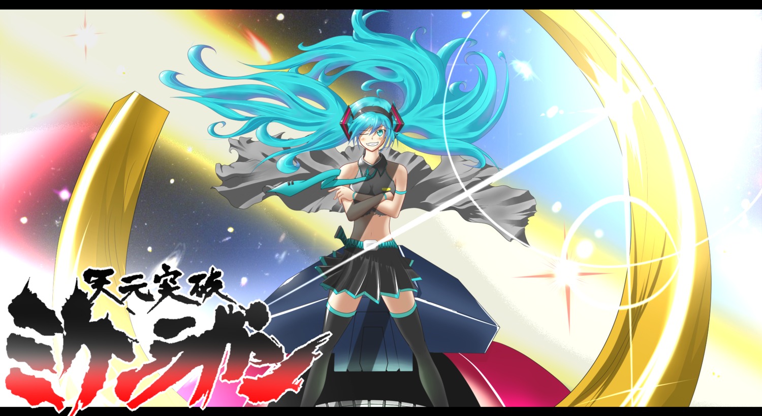 hatsune_miku parody tagme tengen_toppa_gurren_lagann thighhighs vocaloid wallpaper