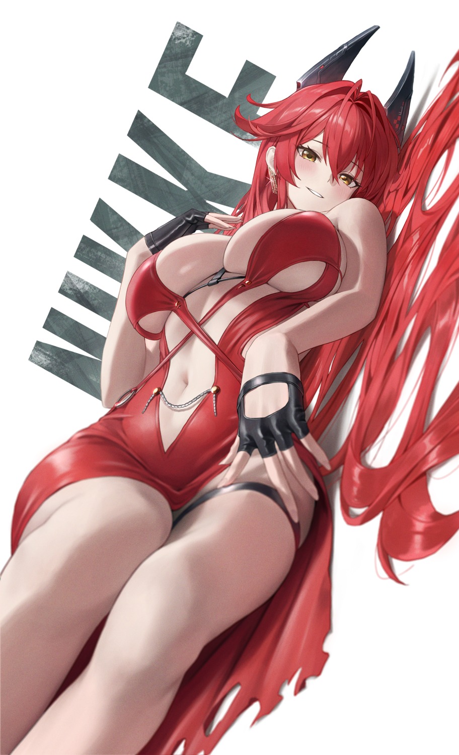 bacon_quiche dress garter goddess_of_victory:_nikke horns no_bra red_hood_(nikke)