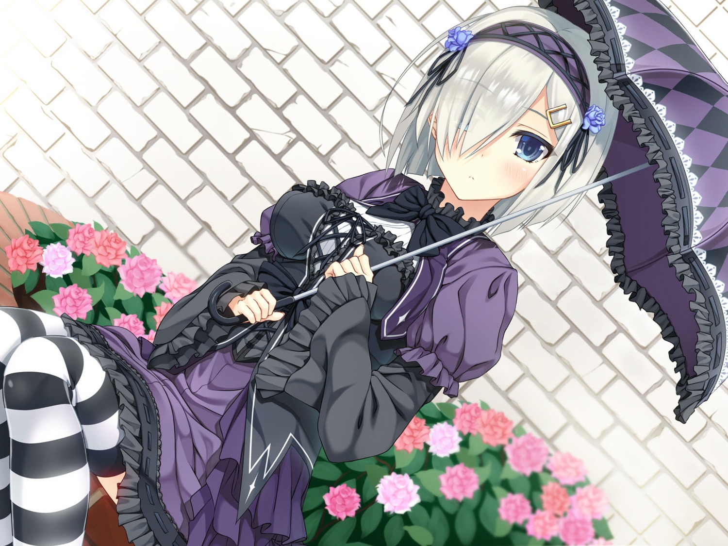 dress gothic_lolita hamakaze_(kancolle) kantai_collection lolita_fashion moeki_yuuta thighhighs umbrella wallpaper