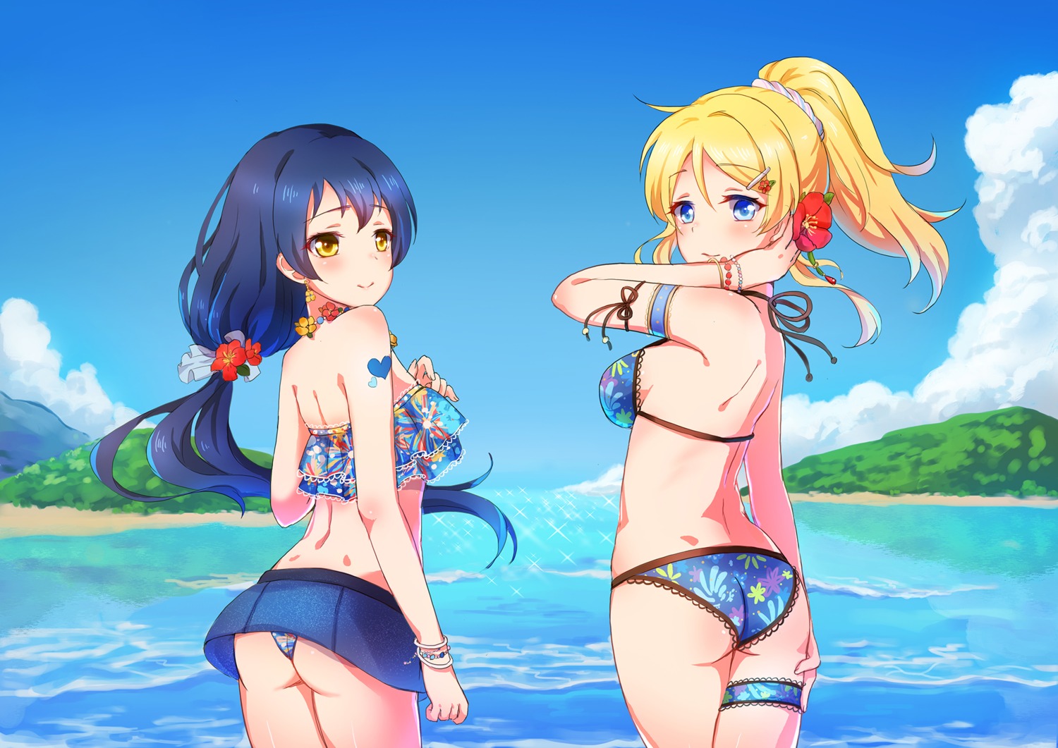 ass ayase_eli bikini emia_wang garter love_live! sonoda_umi swimsuits