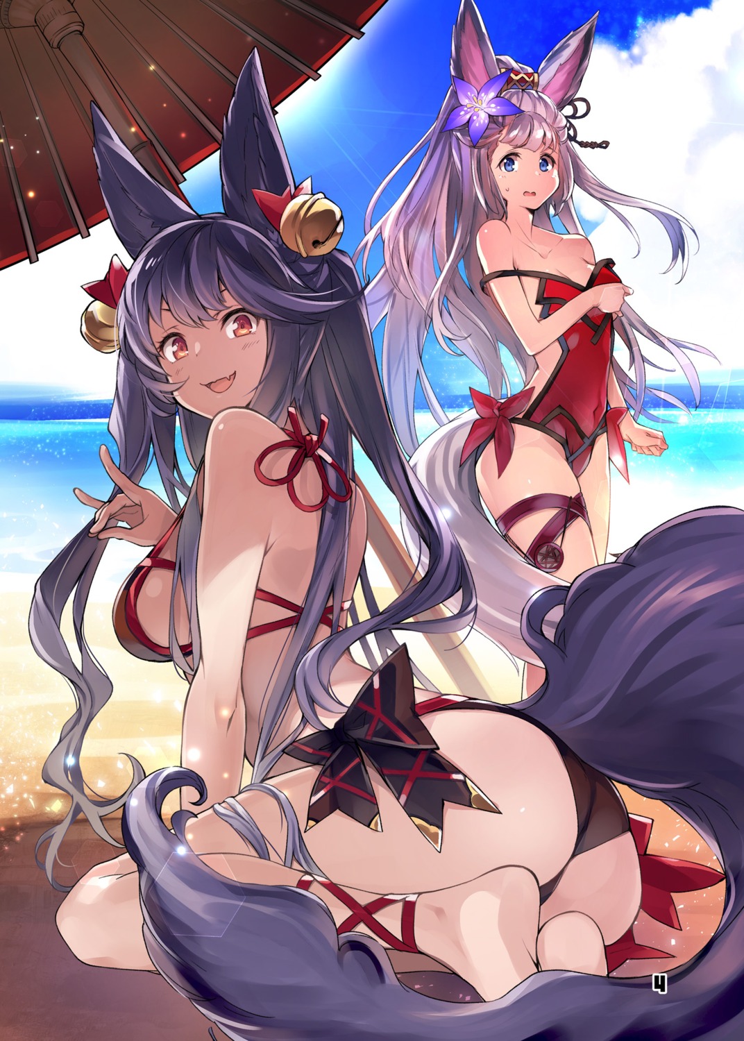 animal_ears ass bikini breast_hold granblue_fantasy socie_(granblue_fantasy) super_zombie swimsuits tail wardrobe_malfunction yuel_(granblue_fantasy)