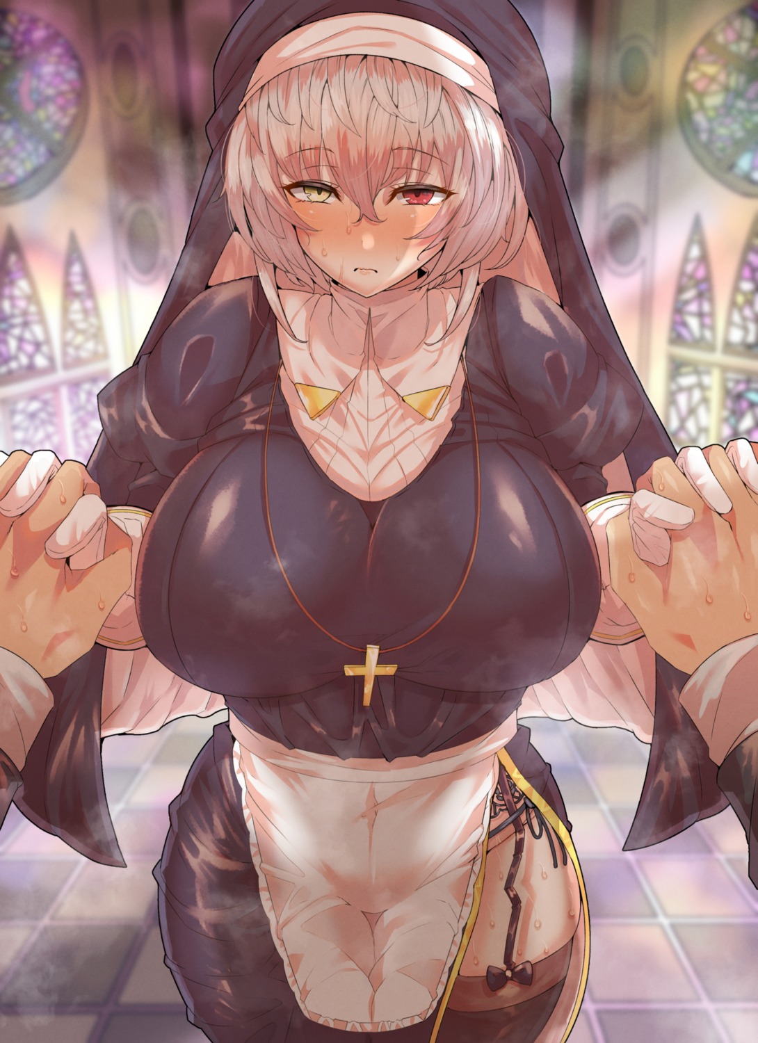 alicia_renato_(yashiro_sousaku) heterochromia nun pantsu stockings string_panties thighhighs wakura_(gcdan)