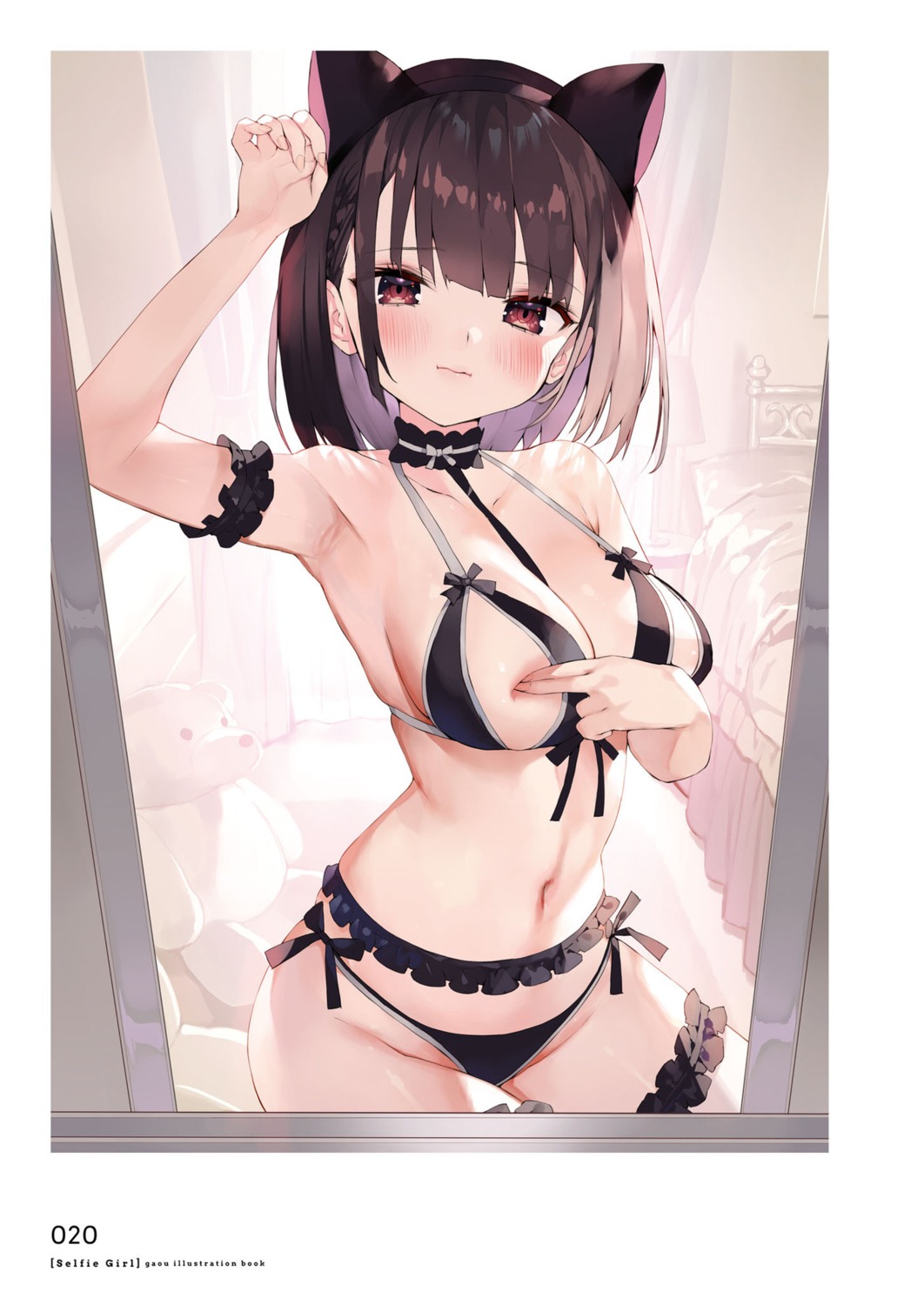 animal_ears areola bra breast_hold gaou garter lingerie nekomimi okada_ayaka pantsu string_panties