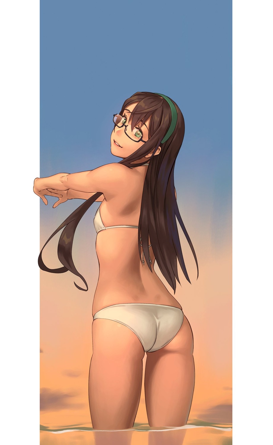 ass bikini jpeg_artifacts kantai_collection megane ooyodo_(kancolle) swimsuits wet yuuji_(and)