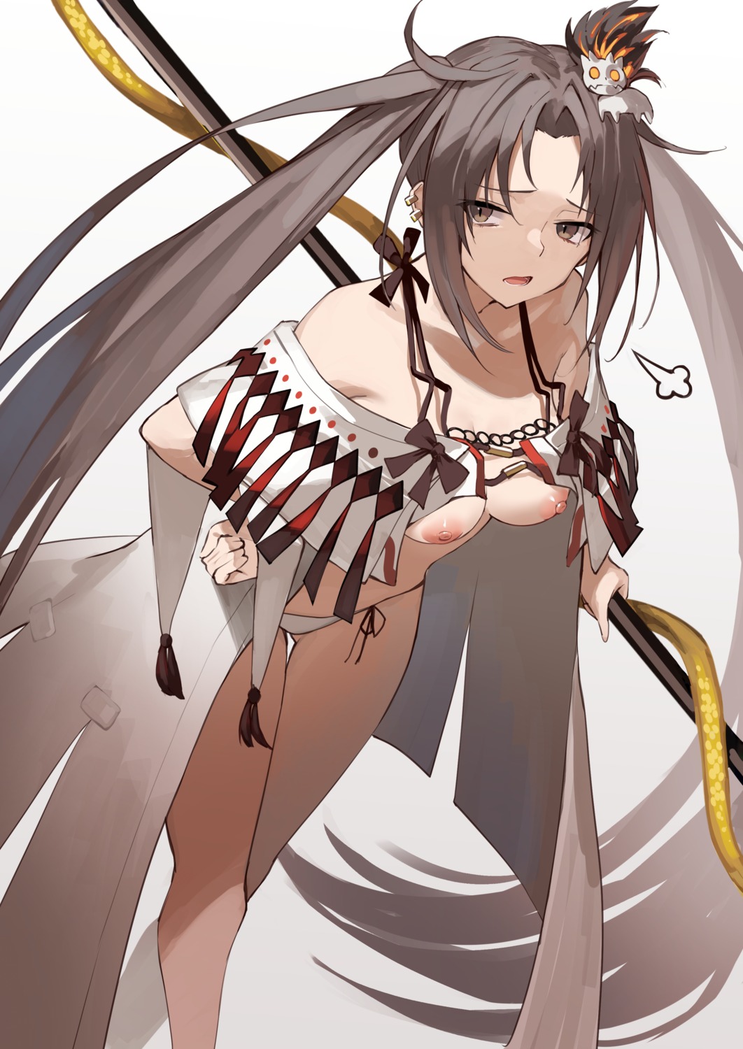 amagasa_yun breasts consort_yu_(fate/grand_order) fate/grand_order nipples no_bra pantsu weapon